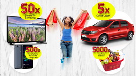 Castiga 5 masini Dacia Logan Acces, 50 televizoare LED Samsung 80 cm, 500 smartphone Allview P8 Energy Mini si 5.000 vouchere Profi de 50 lei fiecare