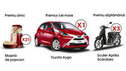 Castiga o masina Toyota Aygo, 3 scutere Aprilia Scarabeo sau 21 masini de popcorn