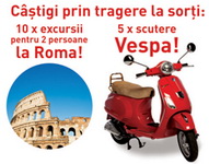 Castiga 10 excursii la Roma, 5 scutere Vespa si 10.000 de sorturi