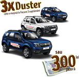 Castiga 3 masini Dacia Duster Laureate si 620 x 300 de lei