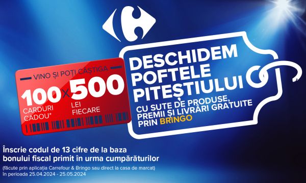 Câștigă 100 vouchere Carrefour în valoare de 500 lei fiecare