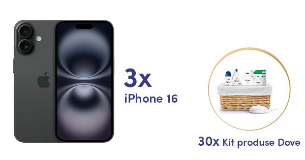 Câștig 3 telefoane iPhone 16 128GB 5G