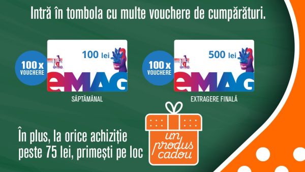 Câștigă 100 vouchere eMAG în valoare de 500 lei fiecare