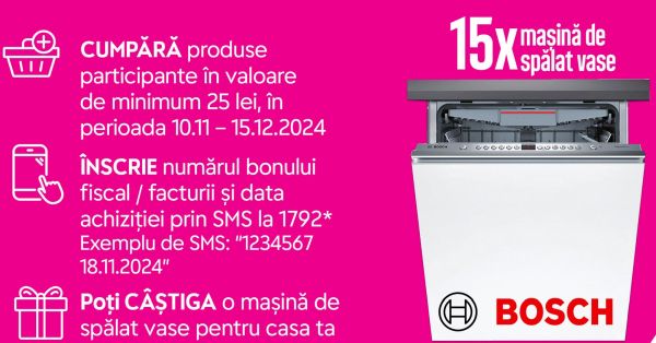 Câștigă 15 mașini de spălat vase Bosch SMV46KX04E