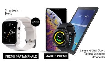 Câștigă un iPhone XS, o tabletă Samsung, un smartwatch Samsung și 100 smartwatch-uri Myria