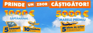 Castiga marele premiu de 5.000 de euro sau saptamanal 1.000 de euro, 10 machete de avion si 5 ceasuri de birou