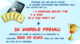 Castiga 3 x 3.000 de euro, 4 tablete Samsung Galaxy Tab, 20 de iPod-uri si 80 de pachete Tuc Party Kit